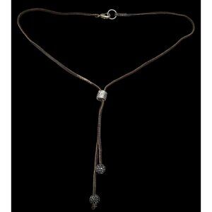 Bohemian Glam Brown Suede Lariat Necklace With Rhinestone Accents